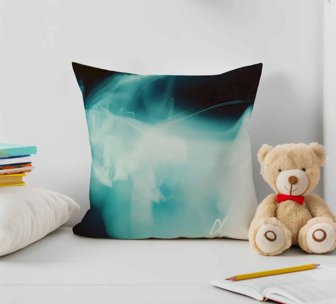 Lines and light: Luminous abstraction decorative cushion by Le Flou
