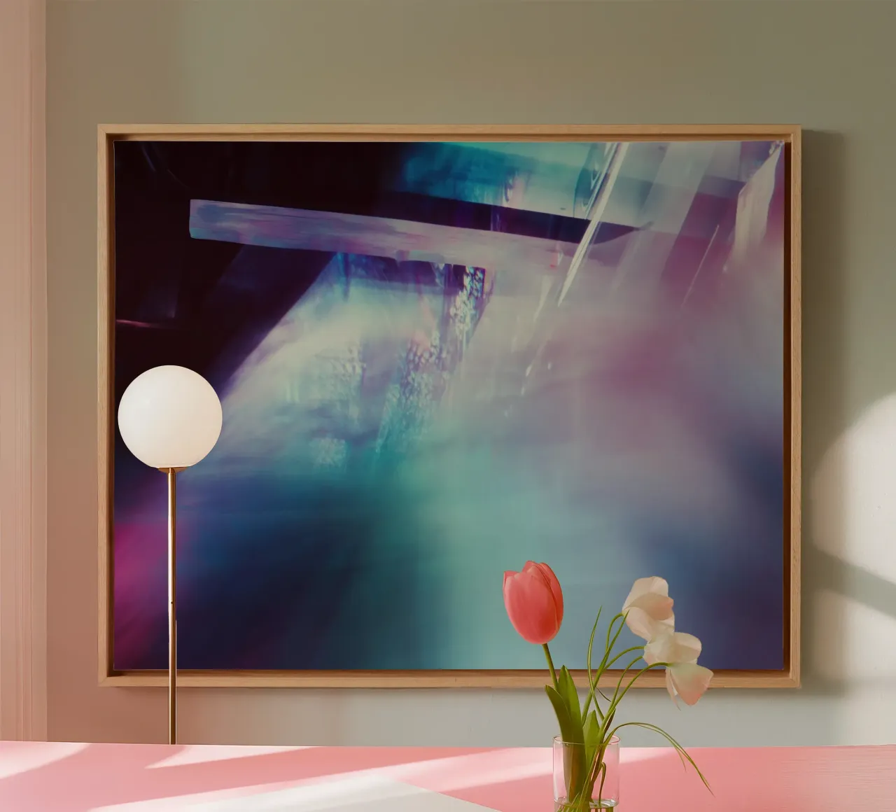 Chromatic dream: the energy of a city in a blur canvas with Floater frame by Le Flou