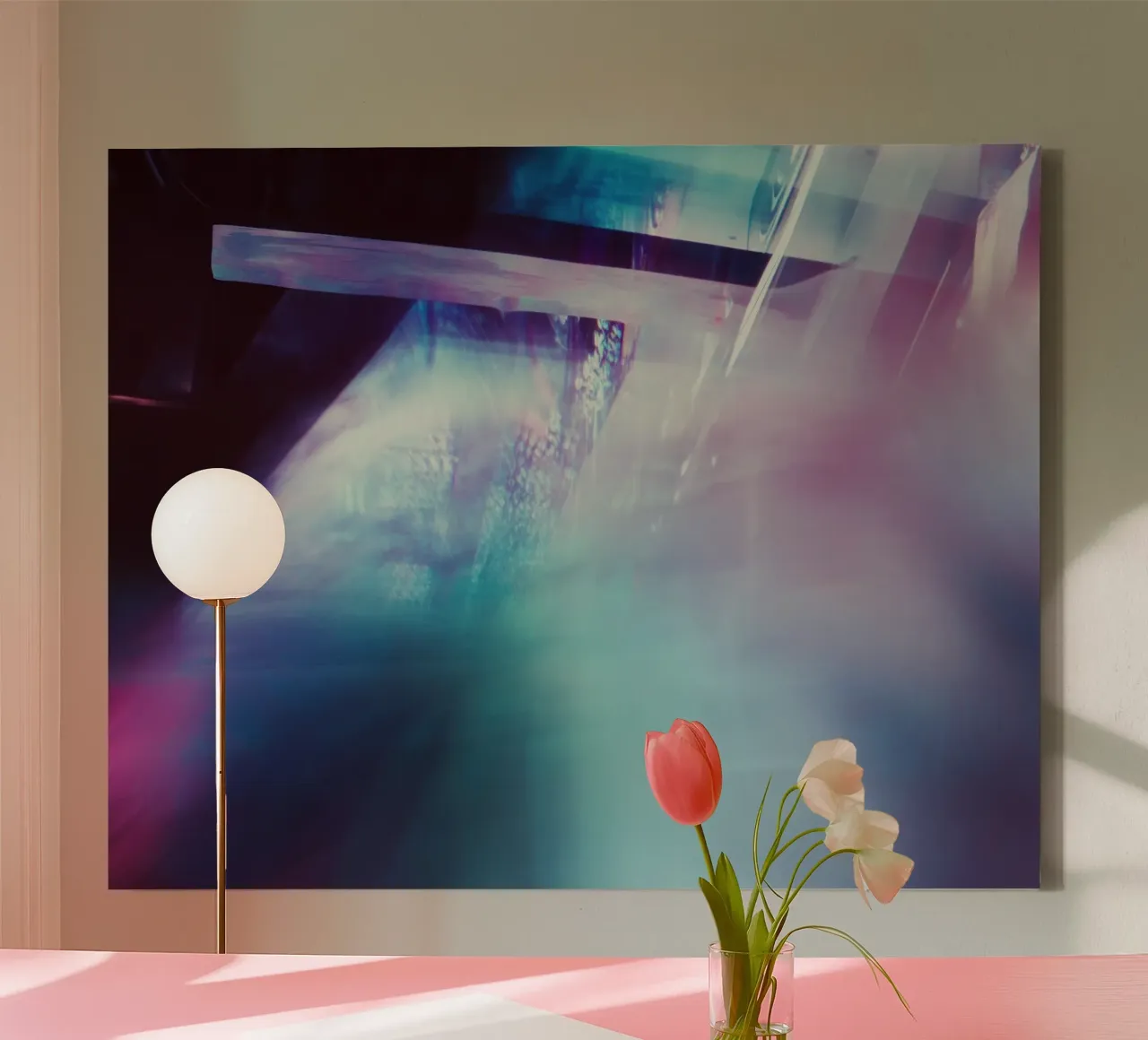 Chromatic dream: the energy of a city in a blur canvas with Floater frame by Le Flou