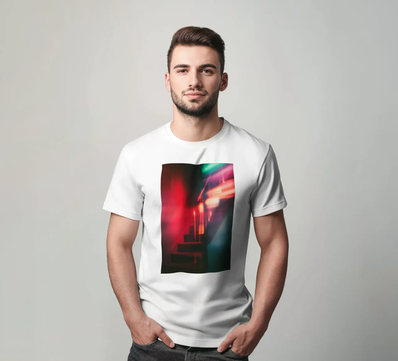 Éclats fantomatiques: una casa con le luci al neon t-shirt da Le Flou