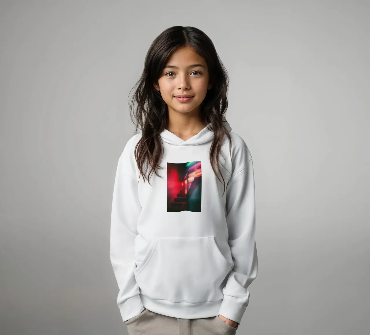 Éclats fantomatiques: A house in neon lights kids hoodie by Le Flou
