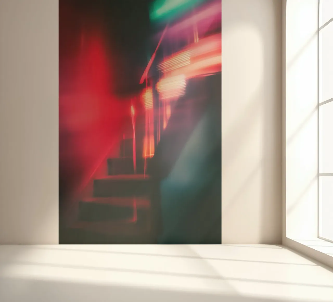 Éclats fantomatiques : Une maison dans les néons papier peint photo de Le Flou