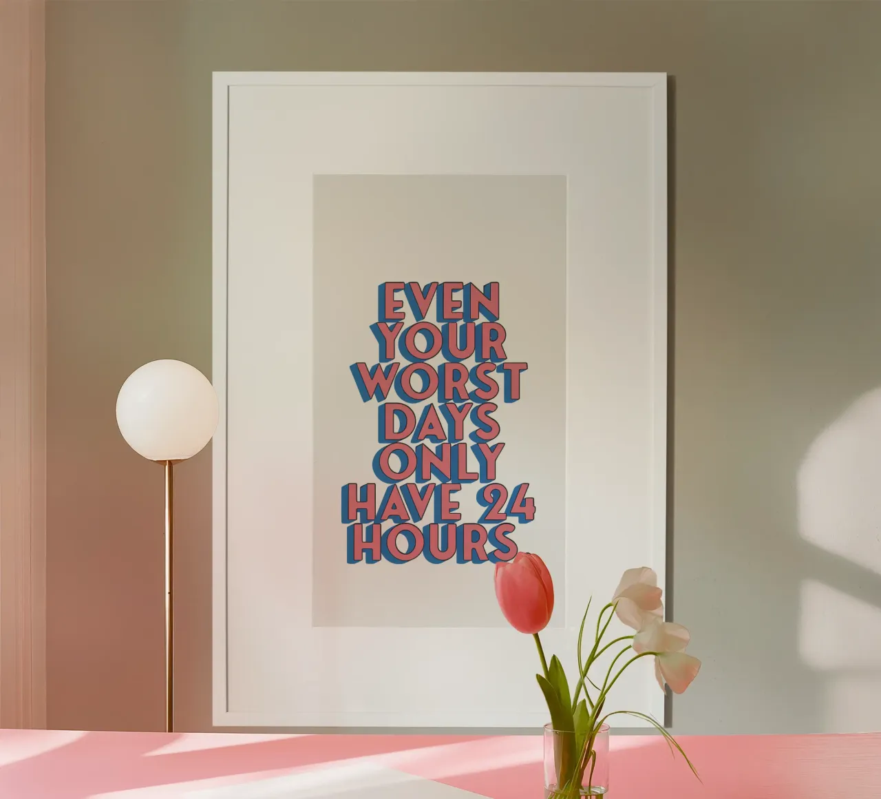 Poster Mindset positif - Même les mauvais jours ont une fin poster avec cadre en aluminium de Studio Mooodz