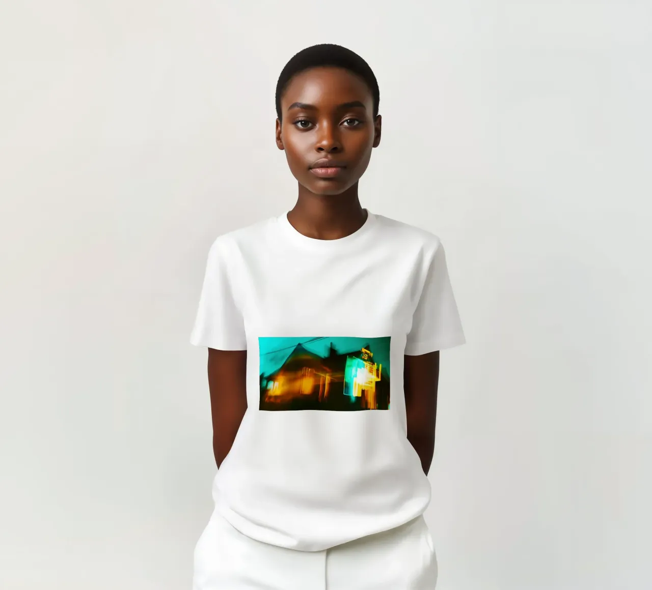 Notte al neon: riflessi di una casa in movimento t-shirt da Le Flou