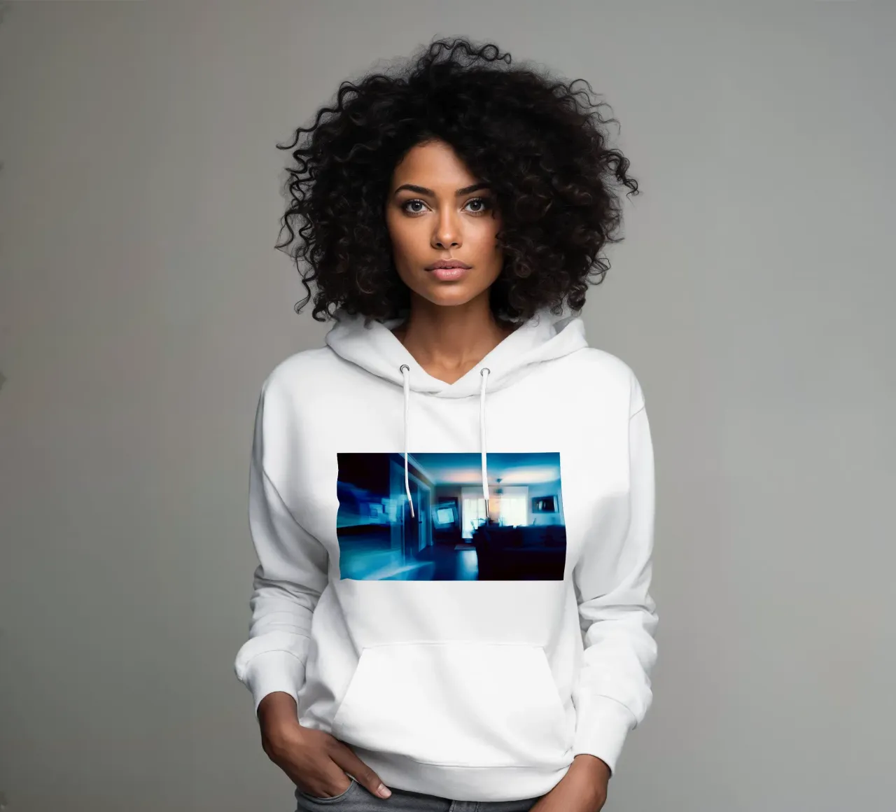 Morbidezza e mistero in un interno blu felpa con cappuccio da Le Flou