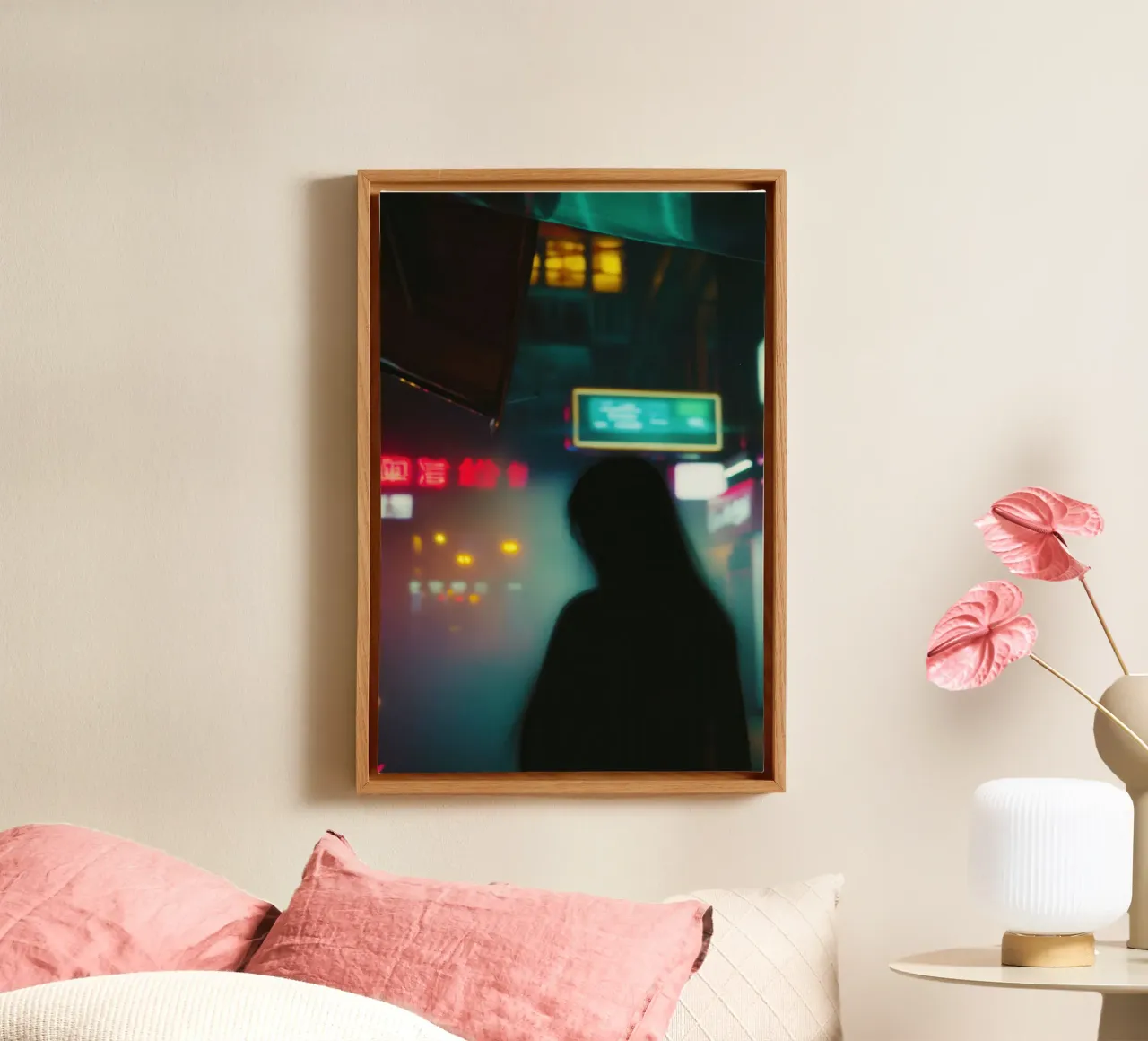 Neons et solitude : Voyage dans la ville nocturne toile avec Caisse américaine de Le Flou