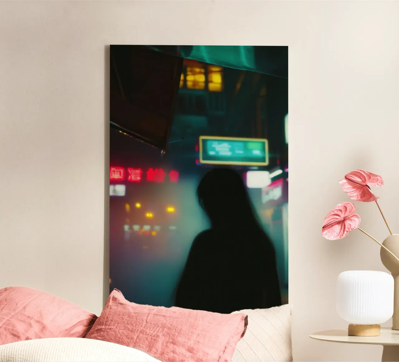 Neons et solitude : Voyage dans la ville nocturne toile avec Caisse américaine de Le Flou