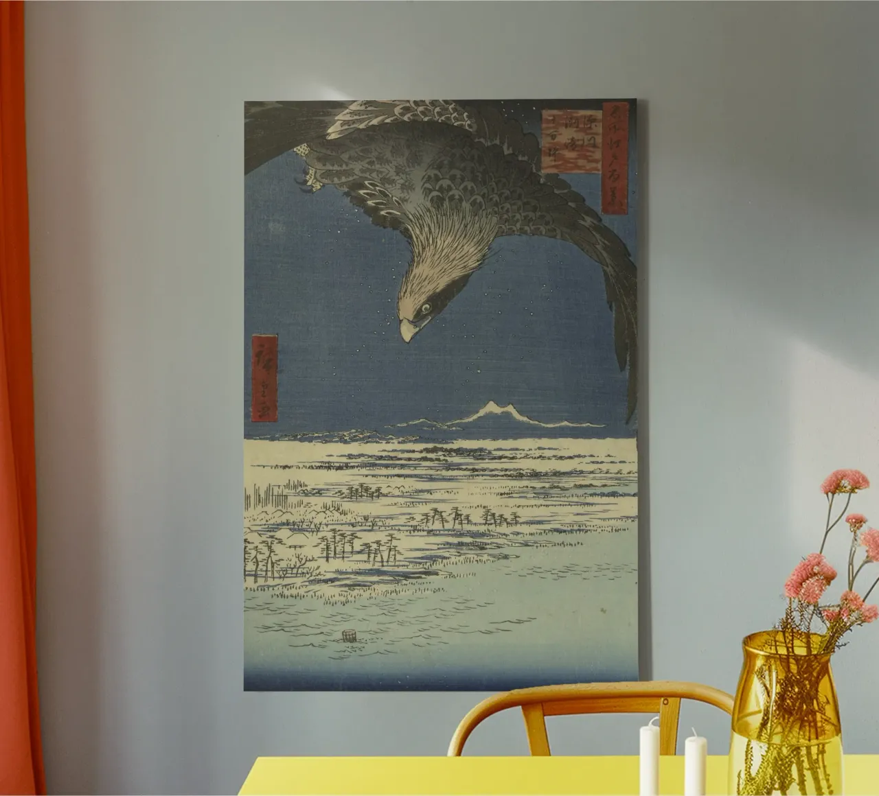 Utagawa Hiroshige - Japanese Woodblock Eagle Print canvas with Floater frame by William Store