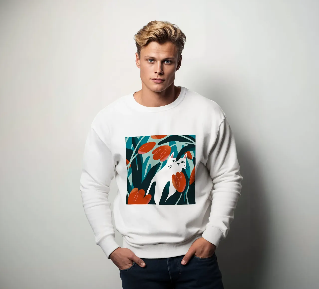 Cat and Tulips felpa da sashakolesnik