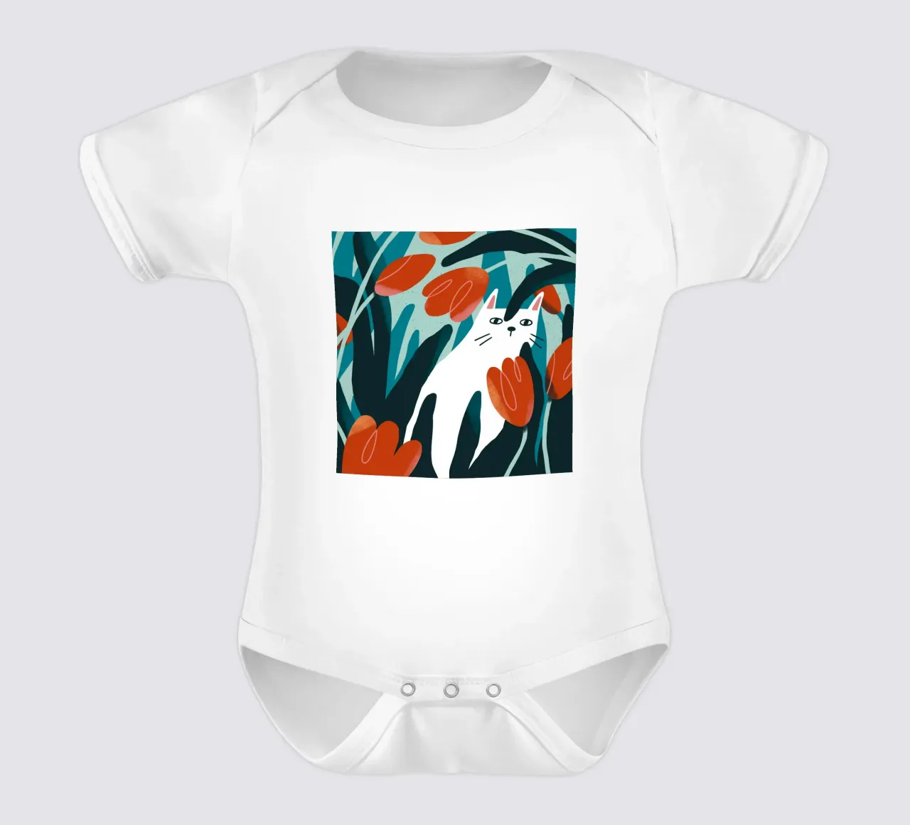 Cat and Tulips body neonato maniche corte da sashakolesnik