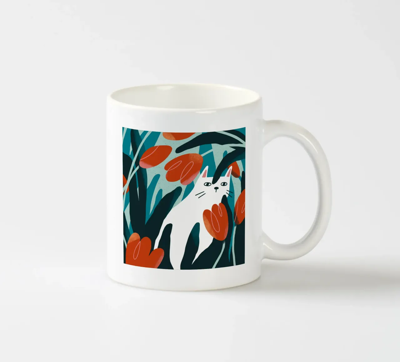Cat and Tulips tazza in ceramica da sashakolesnik