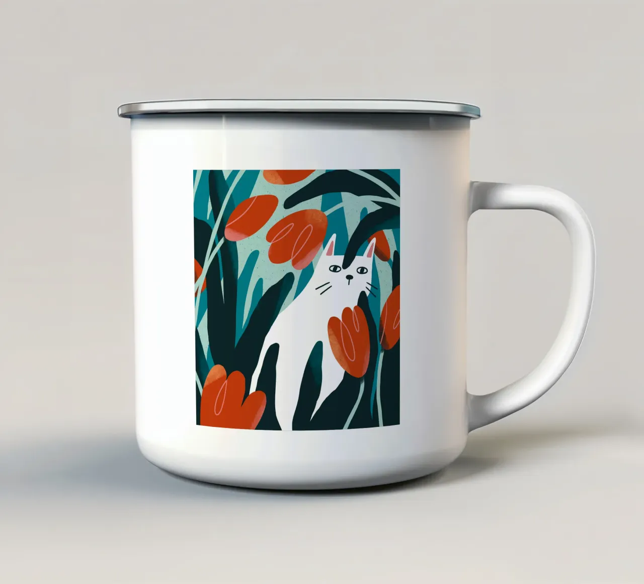 Cat and Tulips tazza in smalto da sashakolesnik