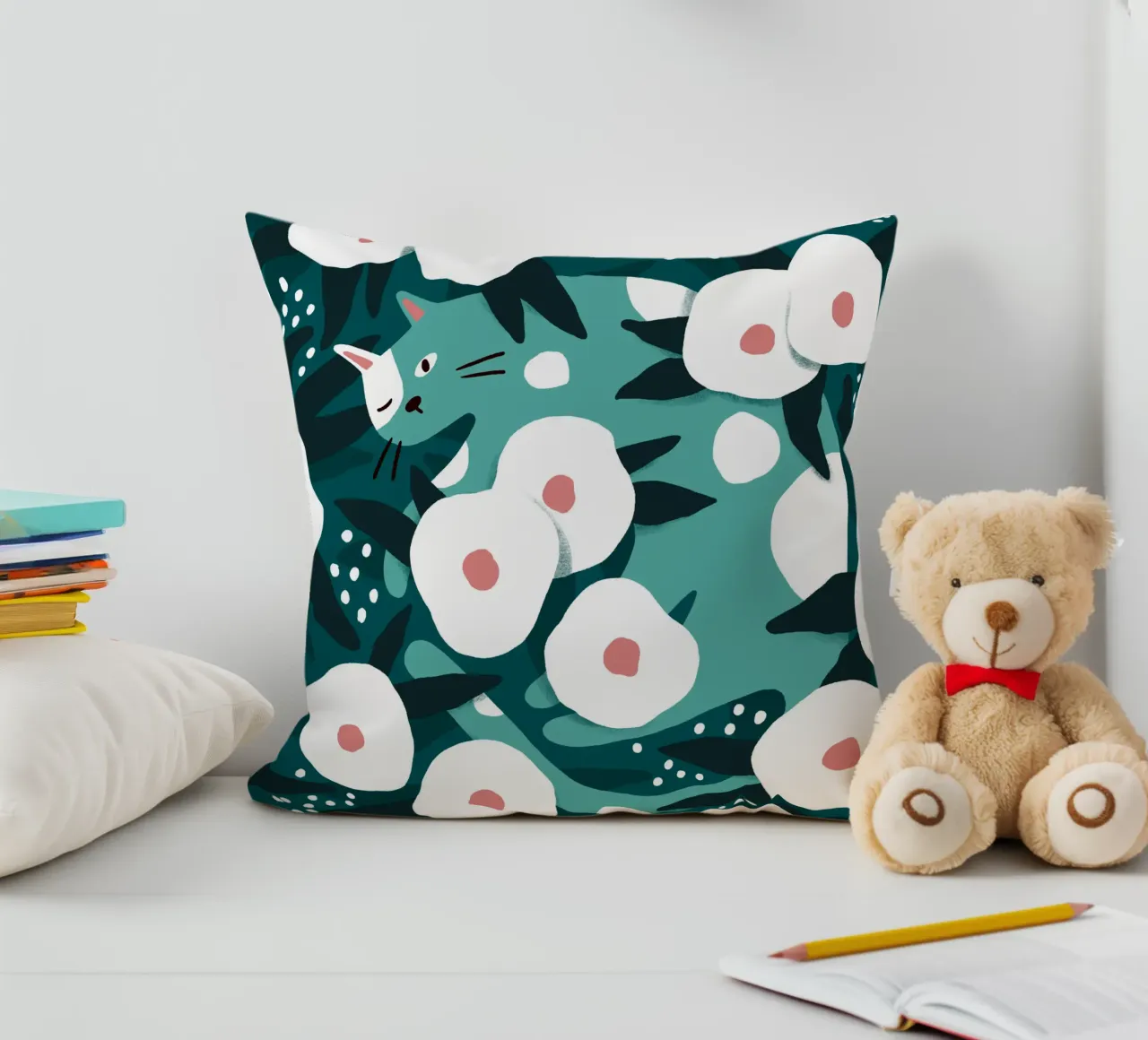 Cat and Wildflowers cuscino da sashakolesnik