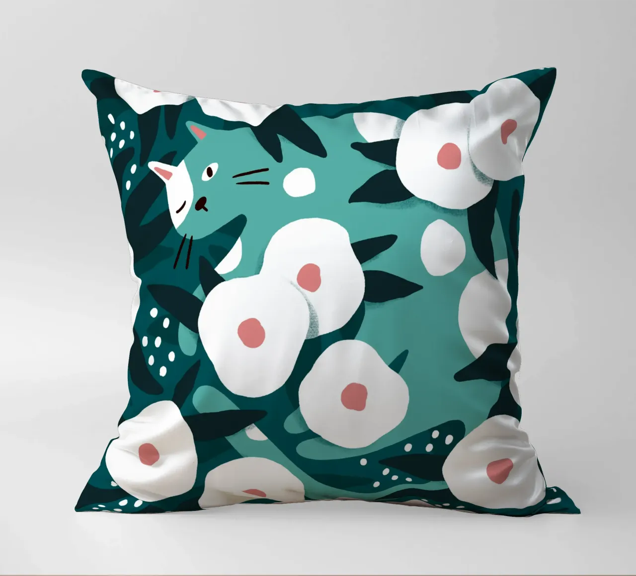 Cat and Wildflowers cuscino da sashakolesnik