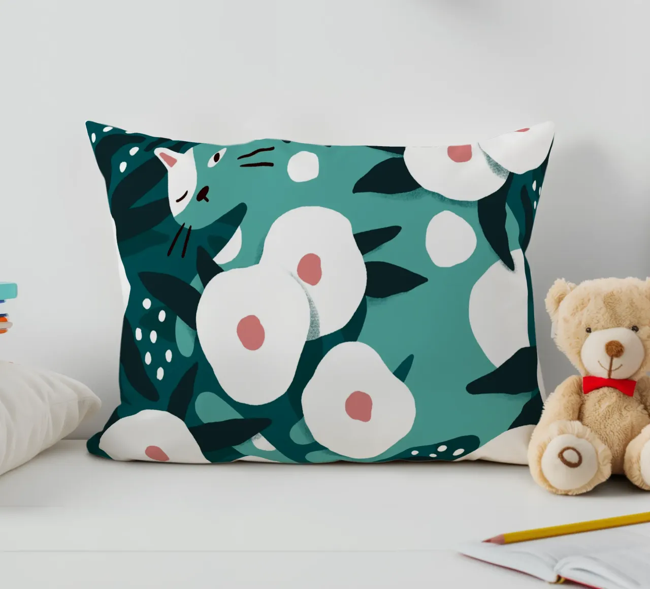 Cat and Wildflowers cuscino da sashakolesnik