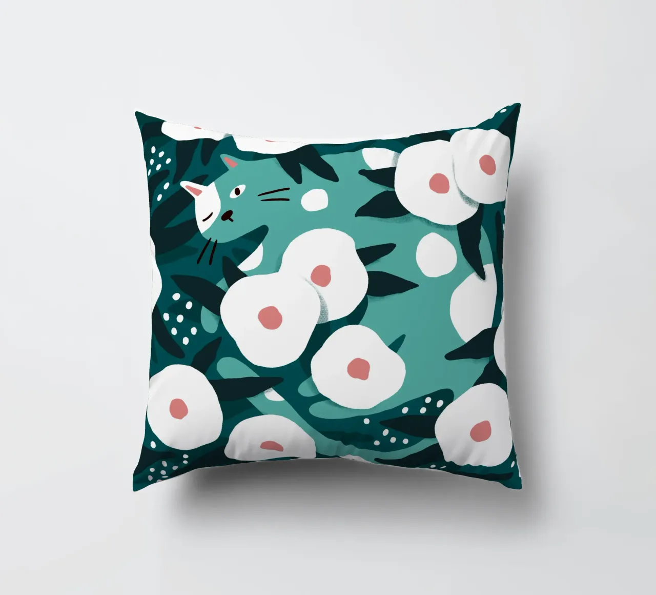 Cat and Wildflowers cuscino da sashakolesnik