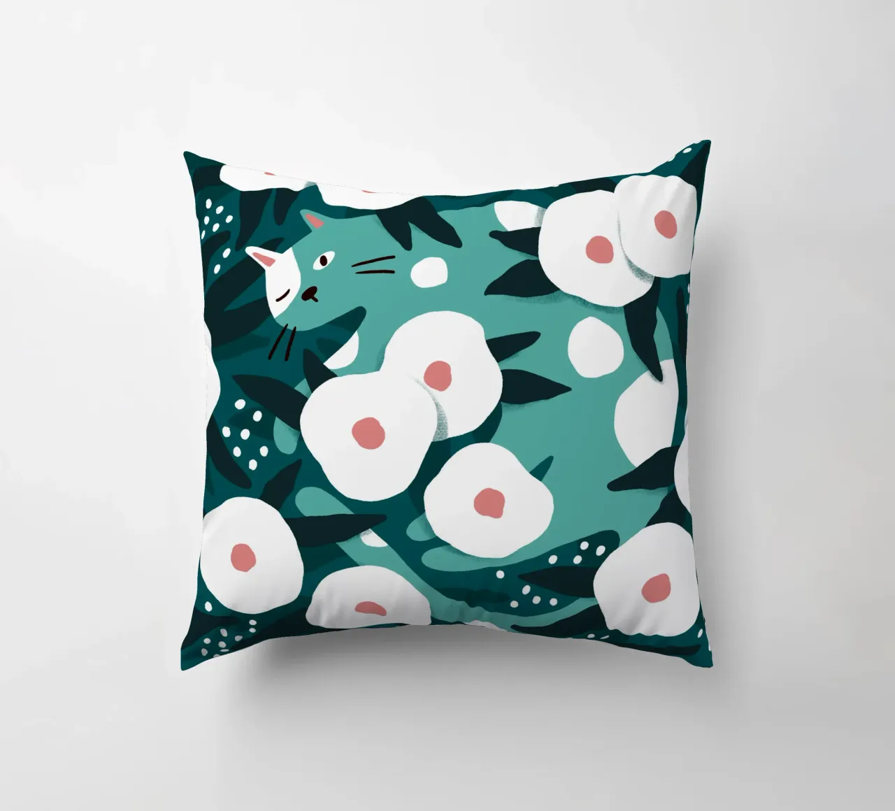 Cat and Wildflowers cuscino da sashakolesnik