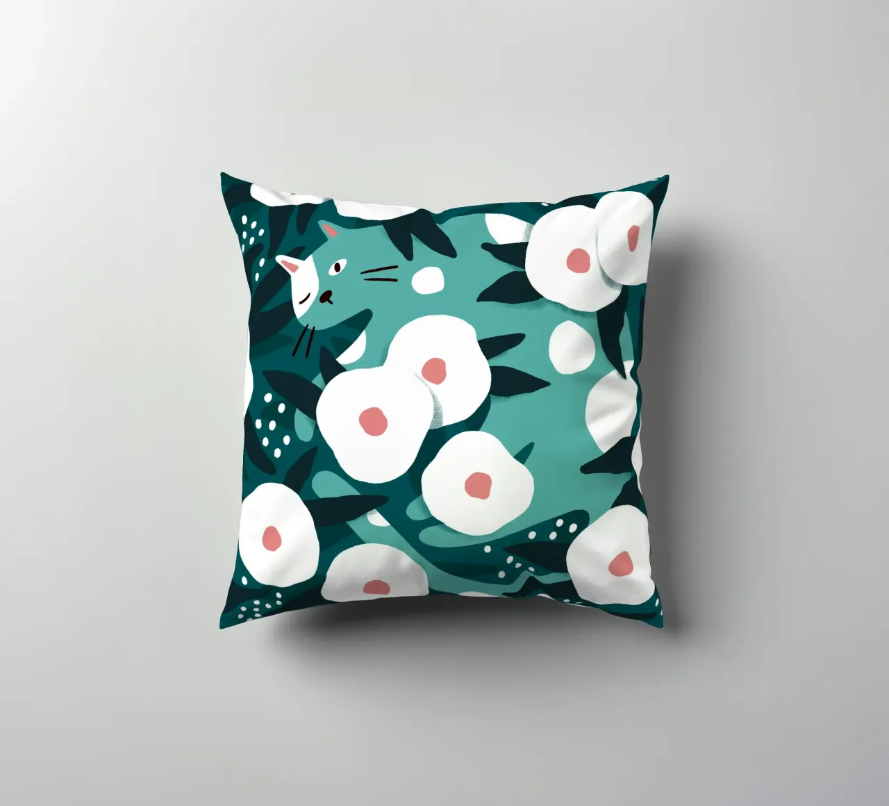 Cat and Wildflowers cuscino da sashakolesnik