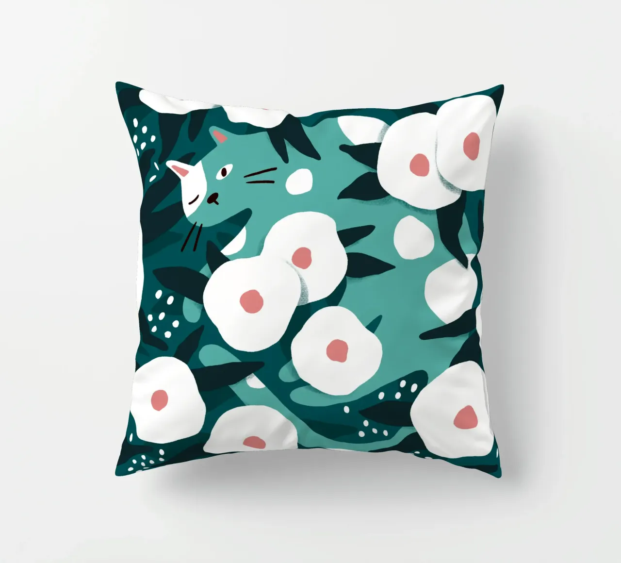 Cat and Wildflowers cuscino da sashakolesnik