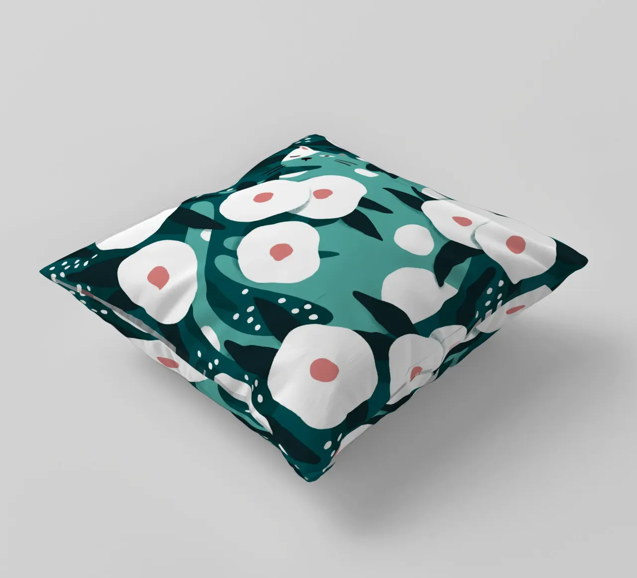 Cat and Wildflowers cuscino da sashakolesnik