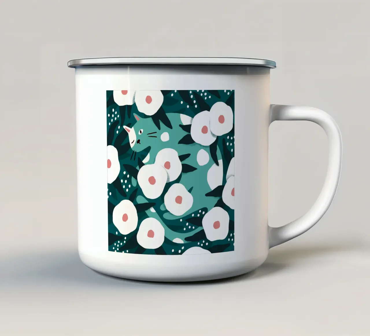 Cat and Wildflowers Emaille Tasse von sashakolesnik