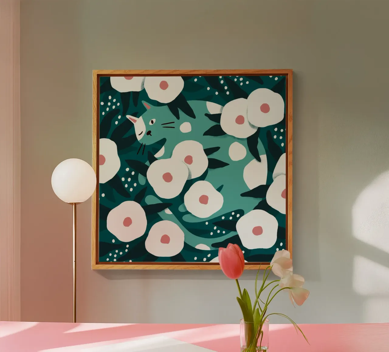 Cat and Wildflowers plexiglass da sashakolesnik