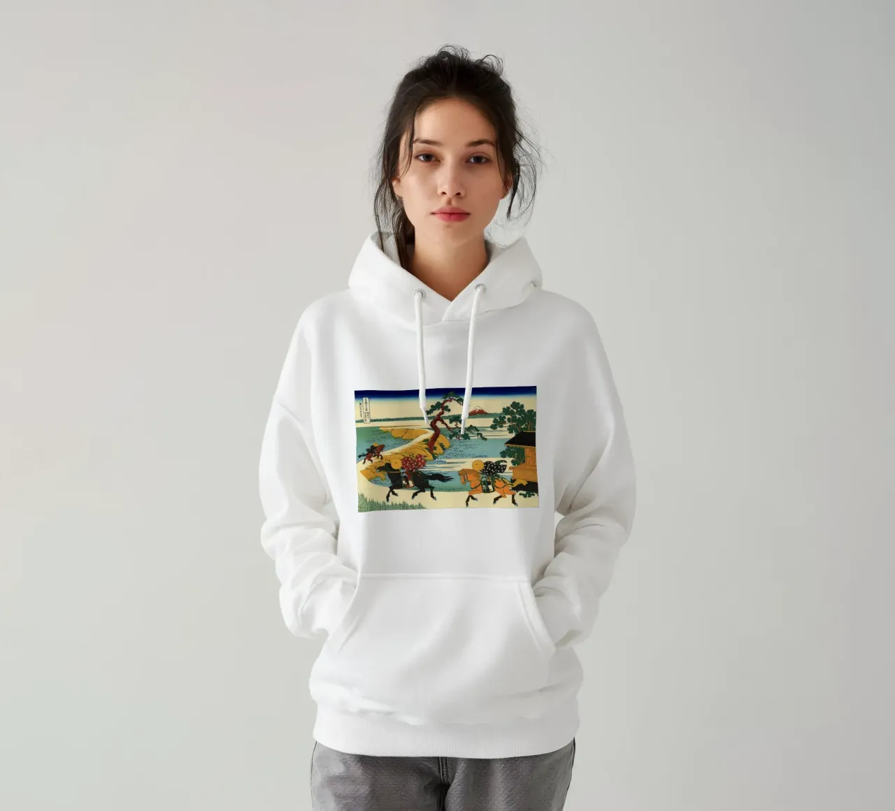 Hokusai - Il villaggio di Sekiya sul fiume Sumida felpa con cappuccio da William Store