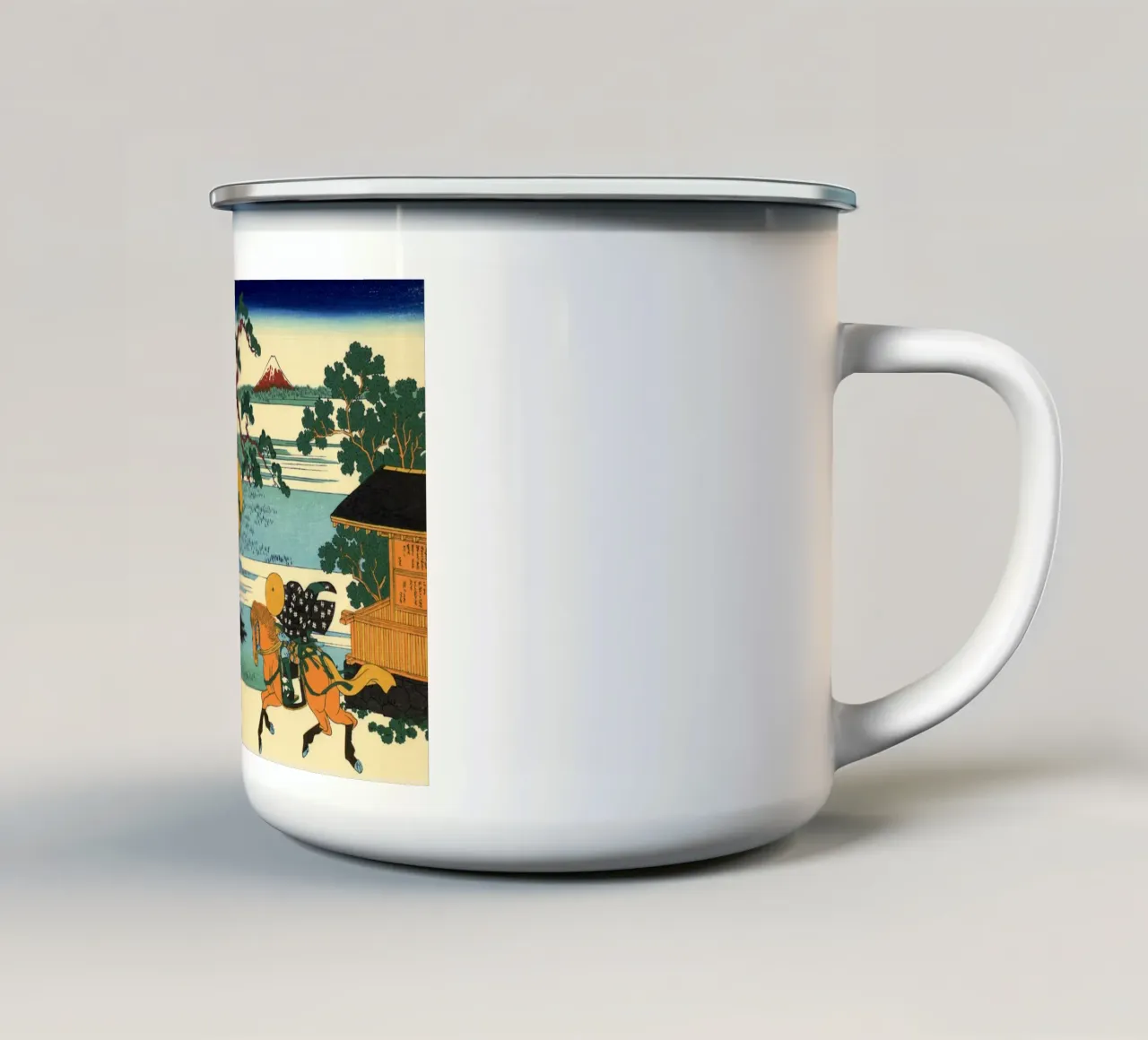 Hokusai - Il villaggio di Sekiya sul fiume Sumida tazza in smalto da William Store