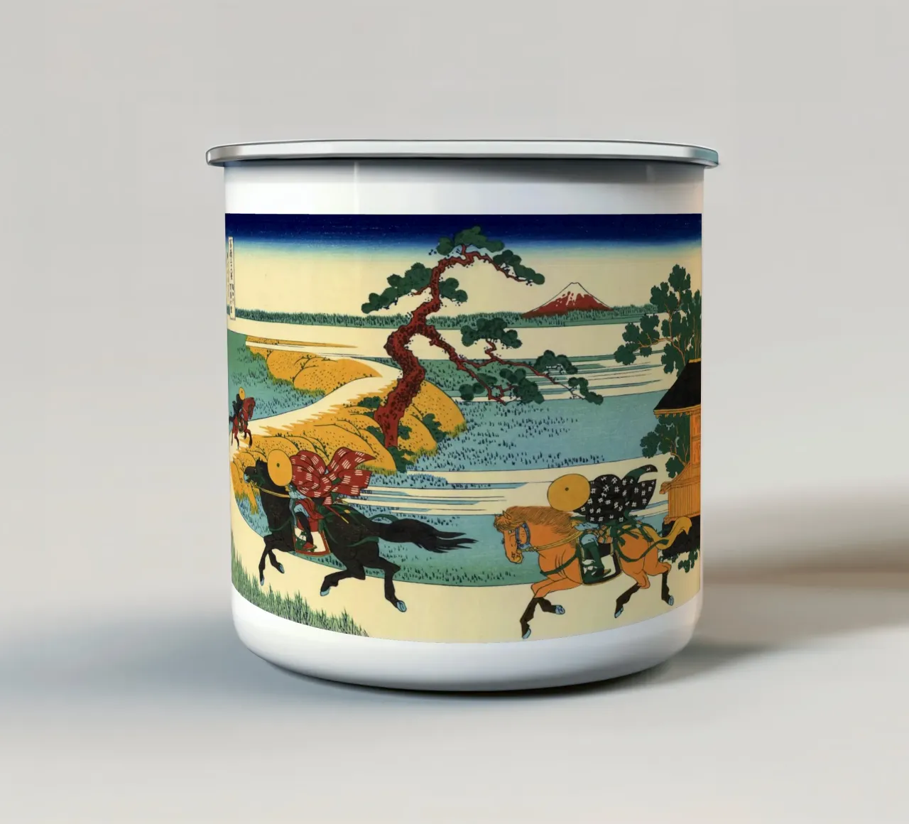 Hokusai - Il villaggio di Sekiya sul fiume Sumida tazza in smalto da William Store