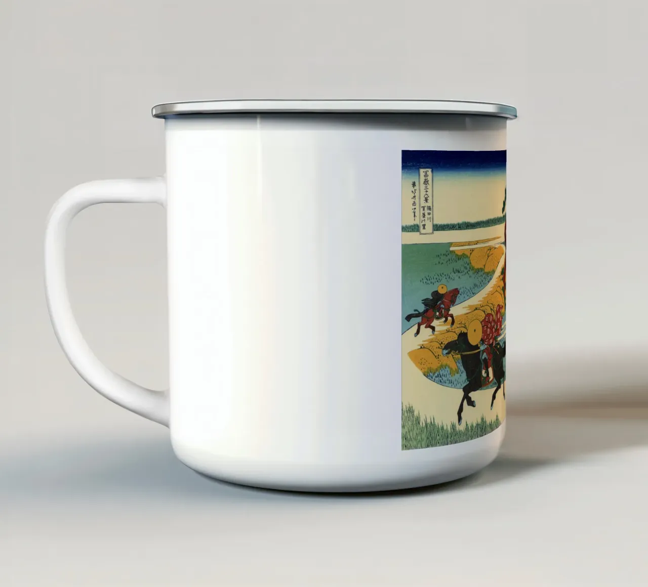 Hokusai - Il villaggio di Sekiya sul fiume Sumida tazza in smalto da William Store