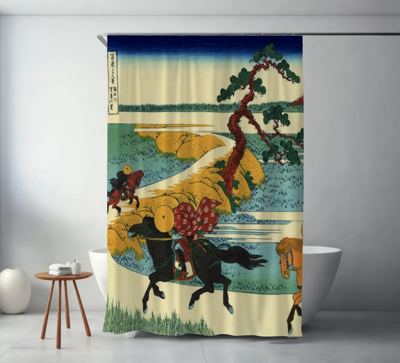 Hokusai - Das Dorf Sekiya am Sumida-Fluss Duschvorhang von William Store