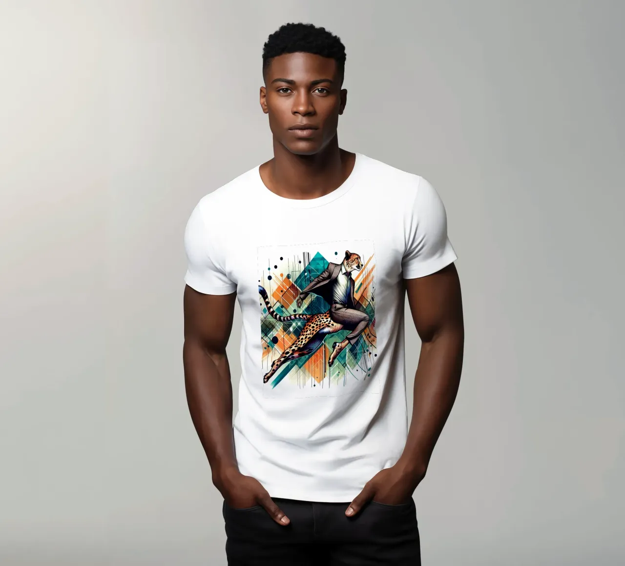 Ghepardo geometrico retrò Bauhaus t-shirt da ARTOMATIC