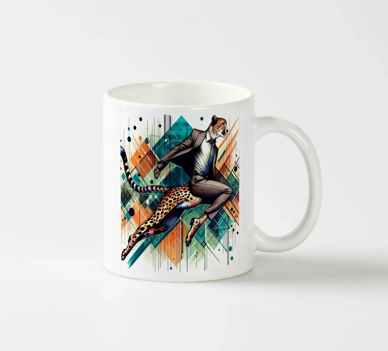 Ghepardo geometrico retrò Bauhaus tazza in ceramica da ARTOMATIC