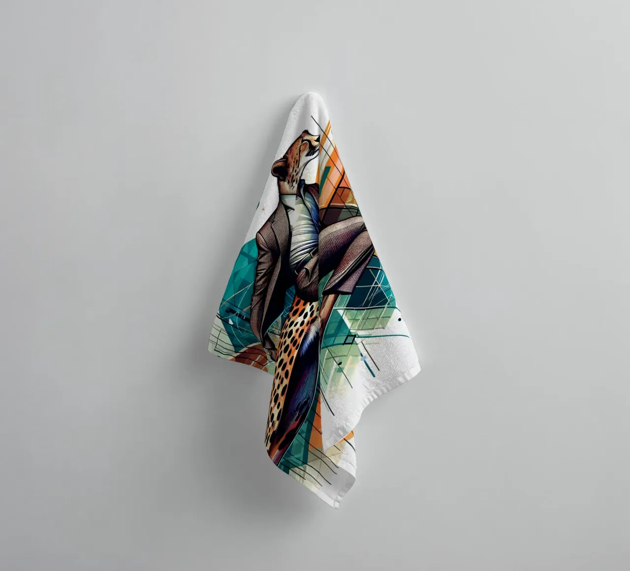 Ghepardo geometrico retrò Bauhaus asciugamano da bagno da ARTOMATIC