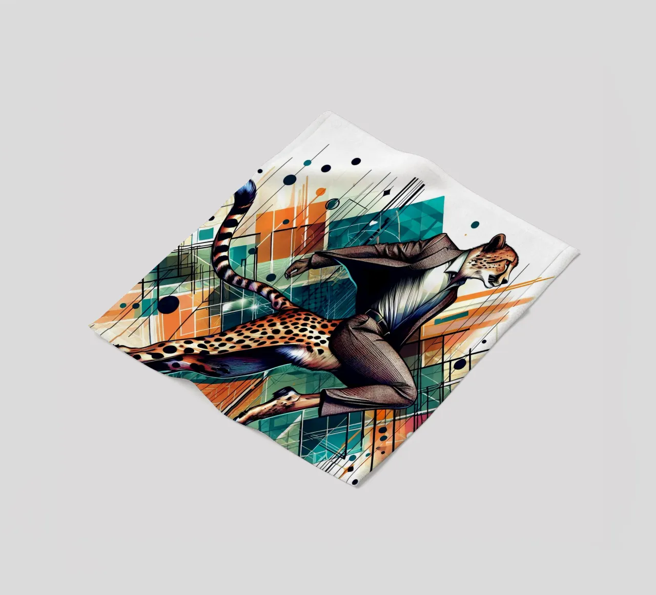 Ghepardo geometrico retrò Bauhaus coperta in pile da ARTOMATIC