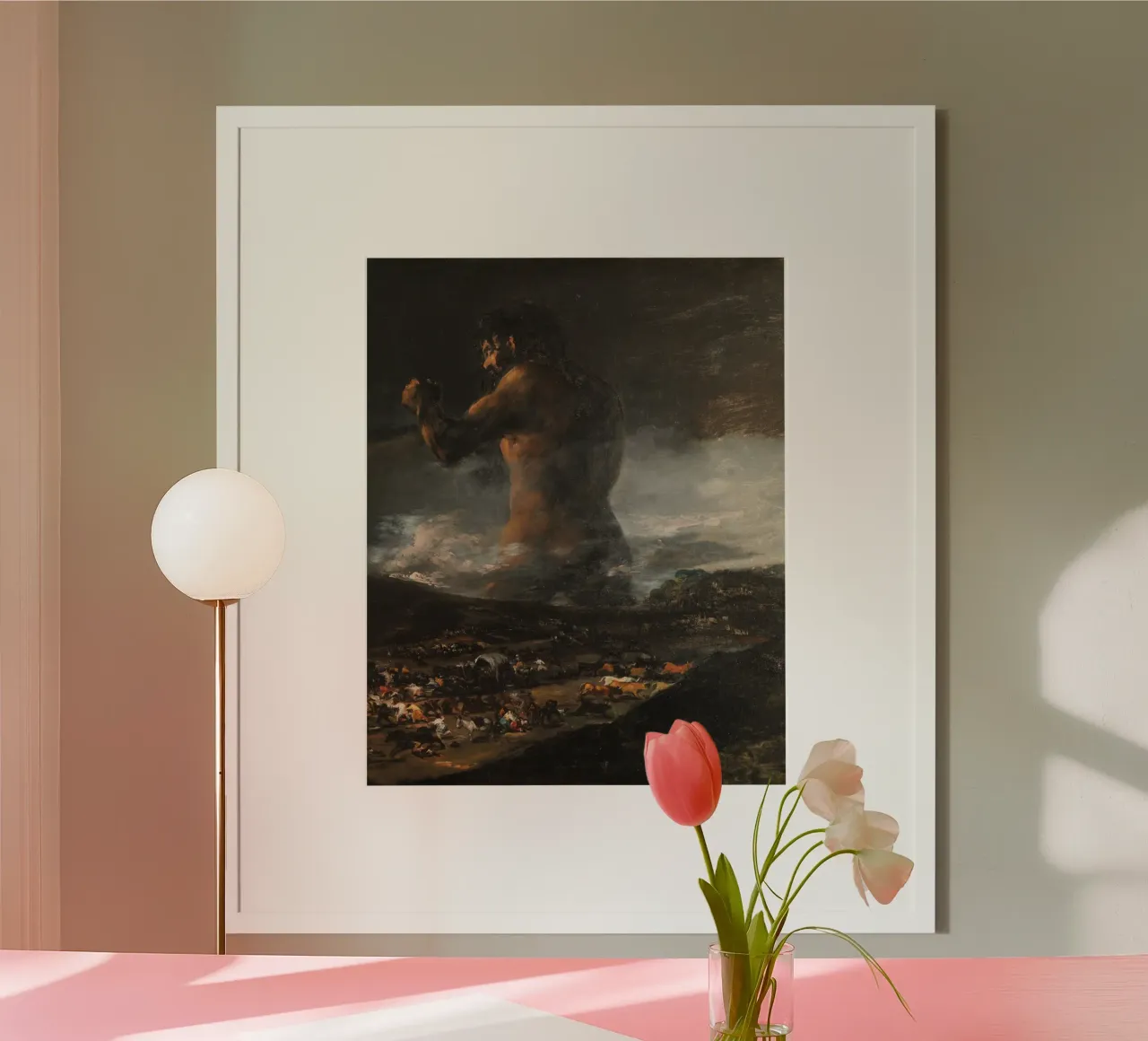 Francisco Goya - Il Colosso poster con telaio in legno da Timeless Artworks