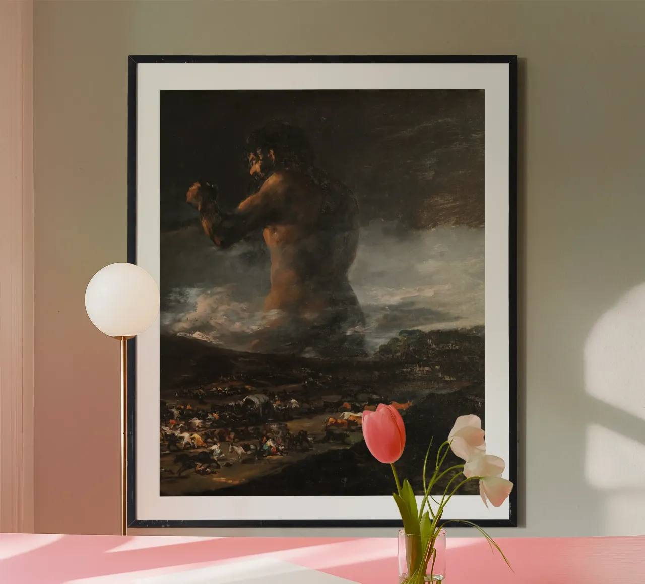 Francisco Goya - Il Colosso poster con telaio in legno da Timeless Artworks