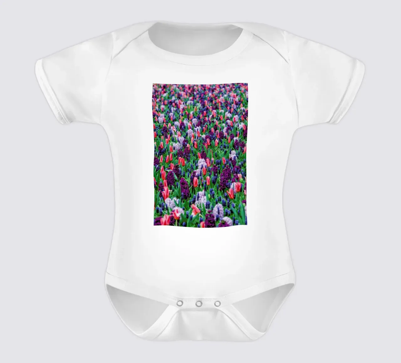 Tulip Field Purple body neonato maniche corte da Curious Collections by Marielle Leenders