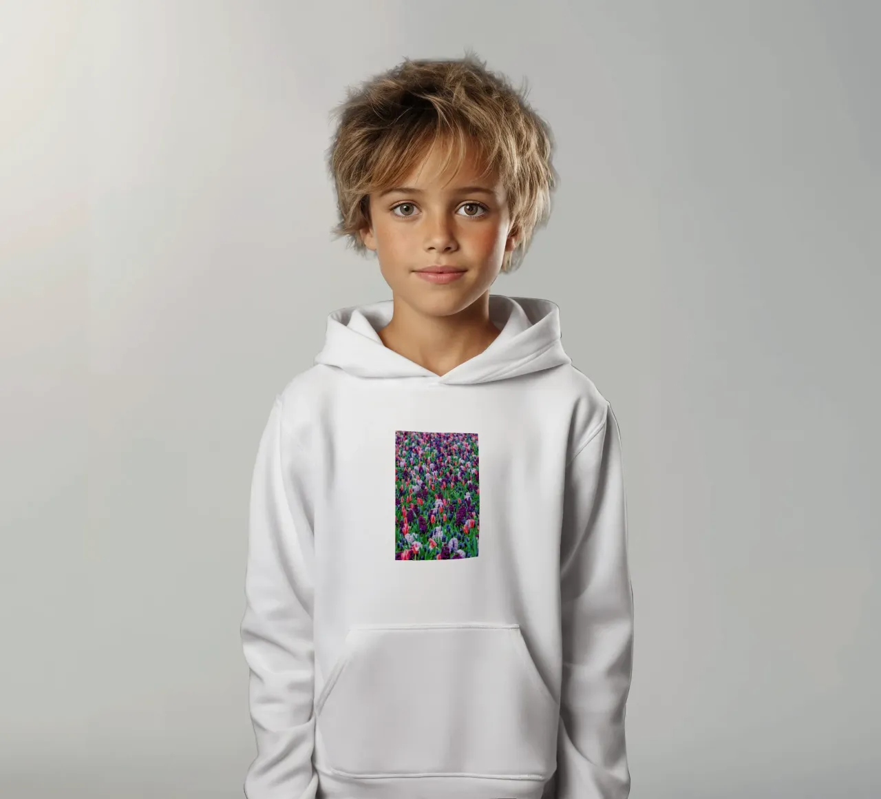 Tulip Field Purple felpa bambino con cappuccio da Curious Collections by Marielle Leenders
