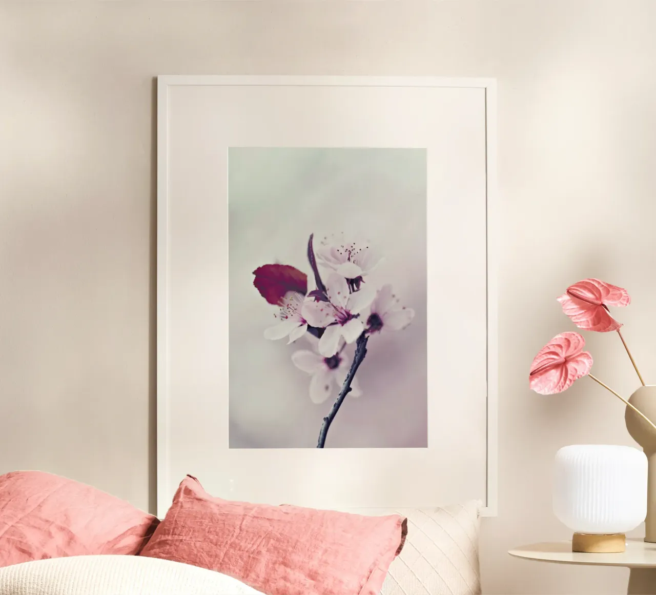 Hanami Fiore di ciliegio poster con telaio in legno da Monika Strigel