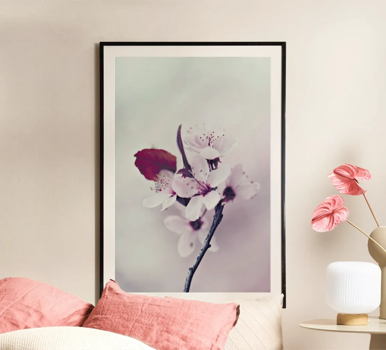 Hanami Fiore di ciliegio poster con telaio in legno da Monika Strigel