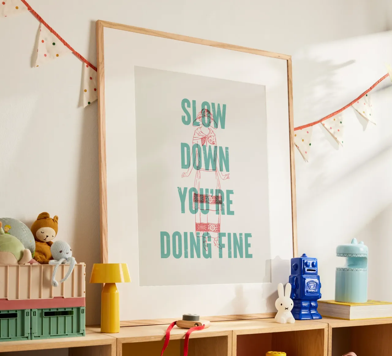 Rallenta, stai andando bene poster con telaio in alluminio da Vintagrafica
