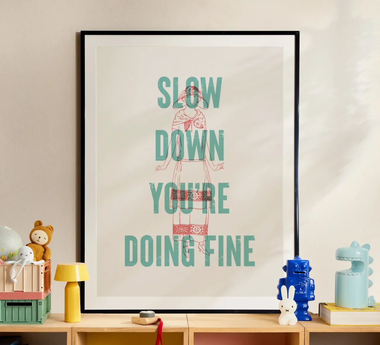 Rallenta, stai andando bene poster con telaio in alluminio da Vintagrafica