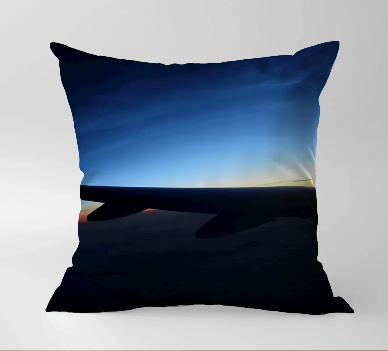 Sunset from a flight decorative cushion by Massimo Frascogna