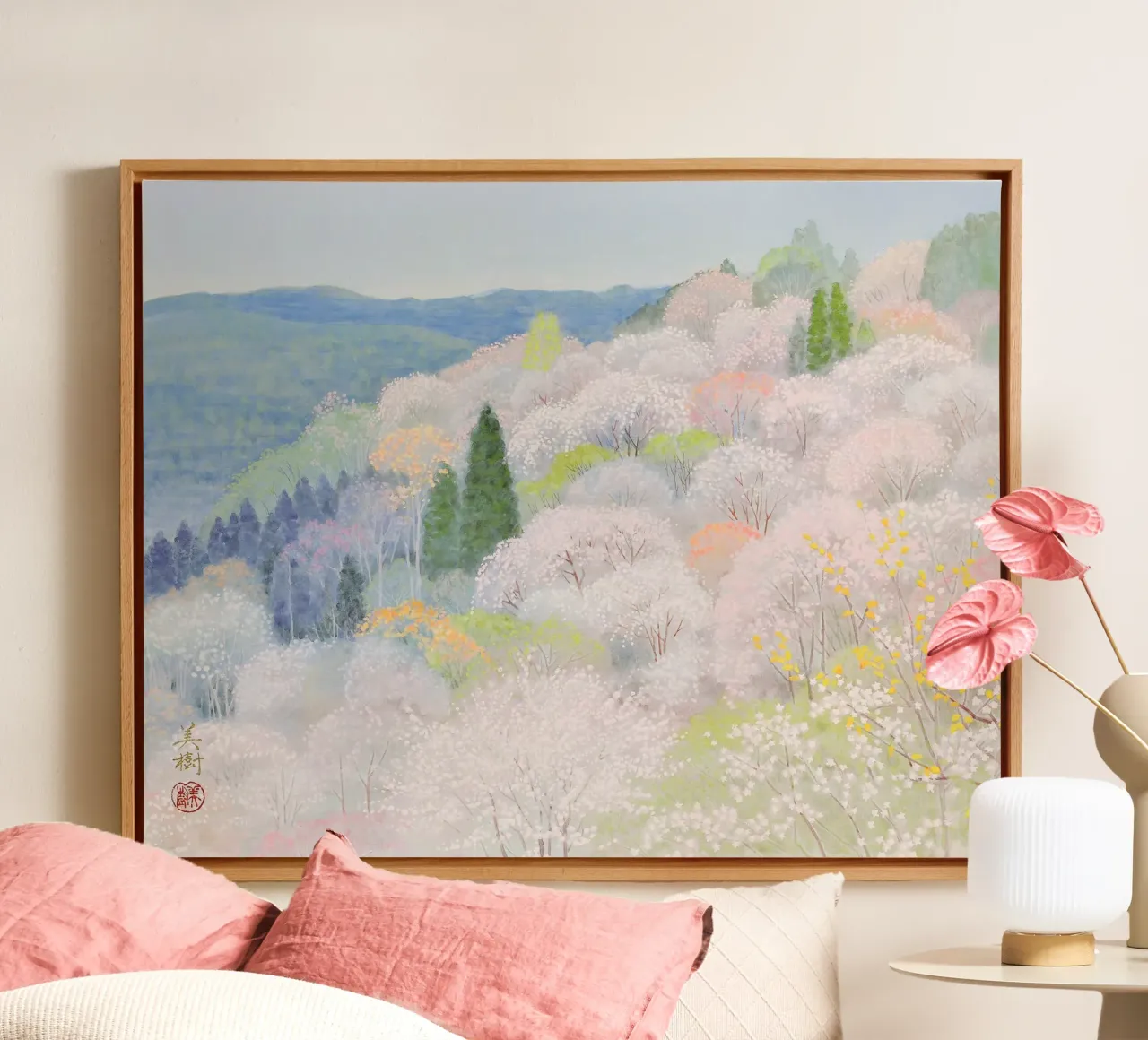 fiori di ciliegio selvatico tela con Cornice a cassetta da Noji-Mikiko