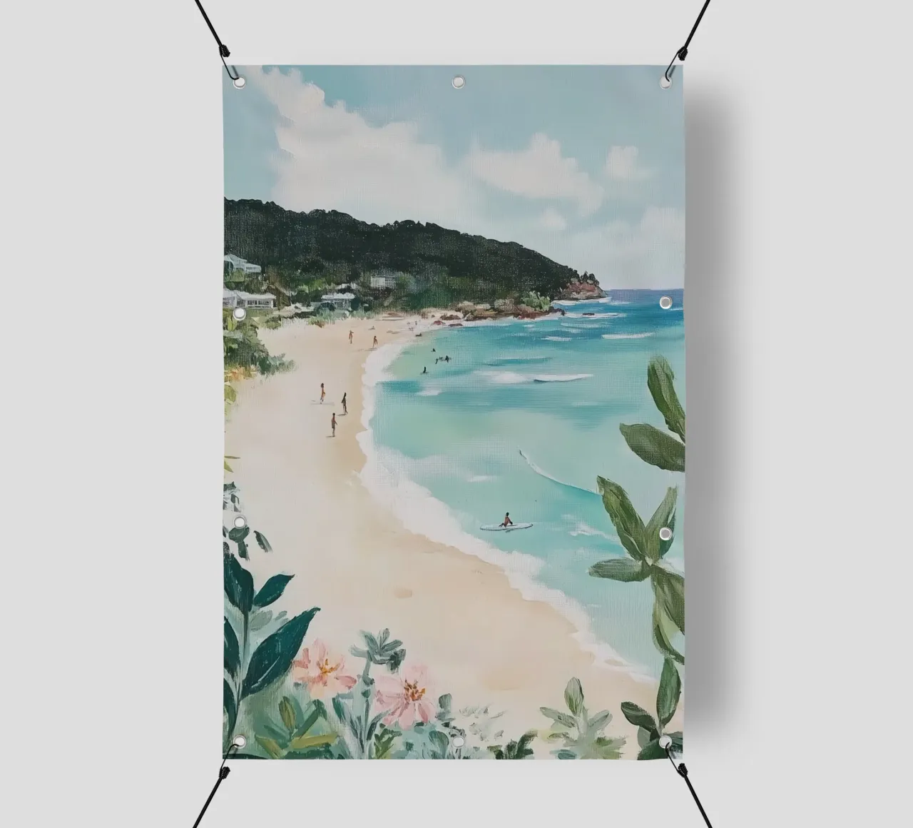 Beach Scene with Lush Greenery pvc cover by Melloi Art Print