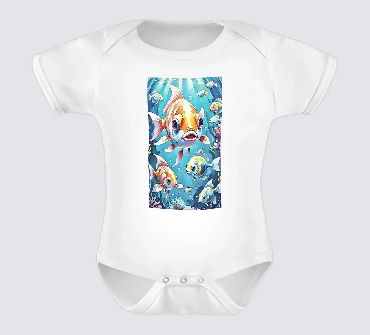 Fish in pastel #1 short-sleeve baby romper by ZAMART - PopArt