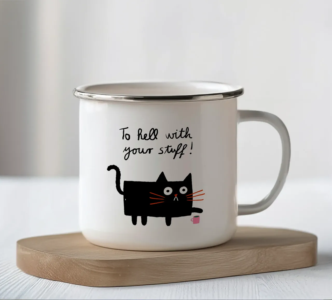 Gatto tazza in smalto da aucontraire