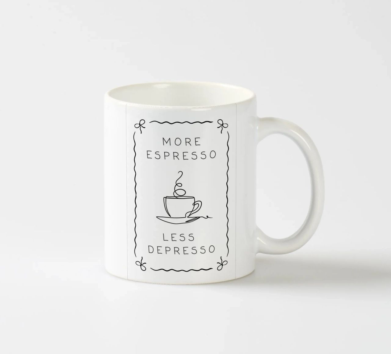 More Espresso Less Depresso tazza in ceramica da Wordswordswords