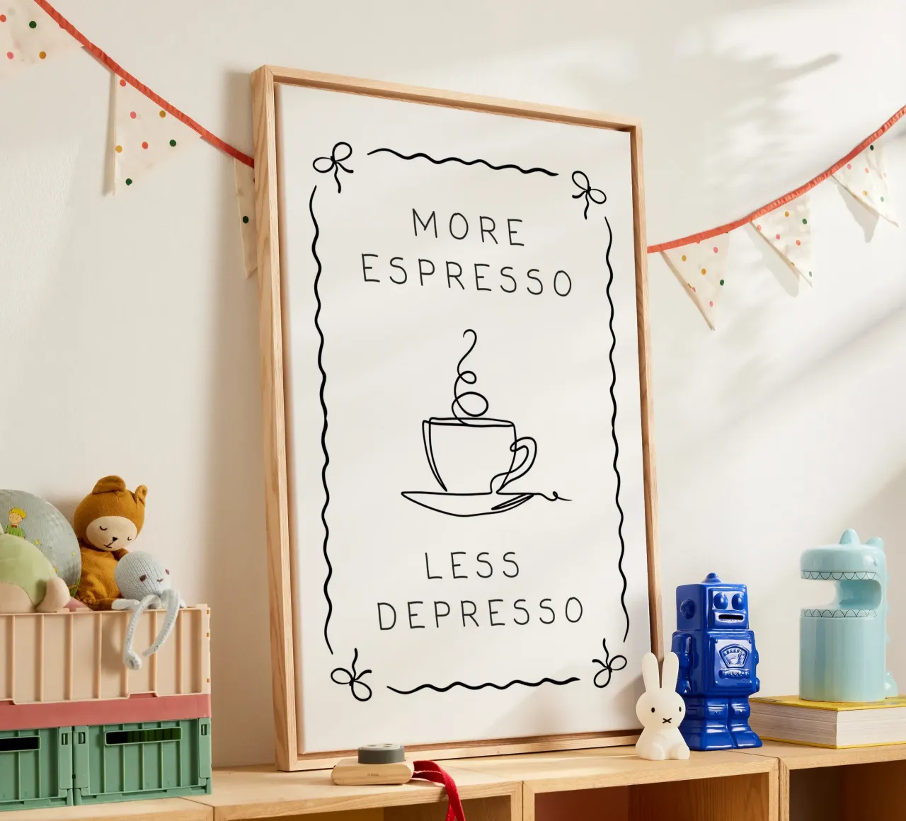 More Espresso Less Depresso tela con Cornice a cassetta da Wordswordswords